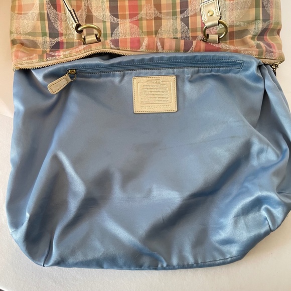 Coach Daisy Madras Plaid Glam Signature Tote Shoulder Bag - Picture 11 of 16